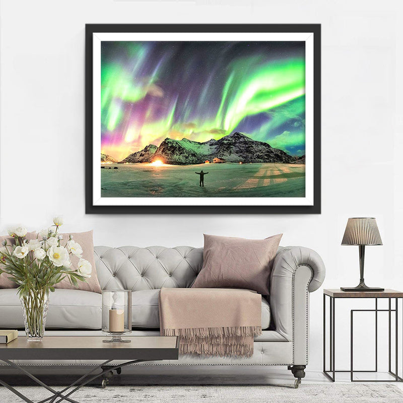 Aurore Polaire et Montagne Broderie Diamant