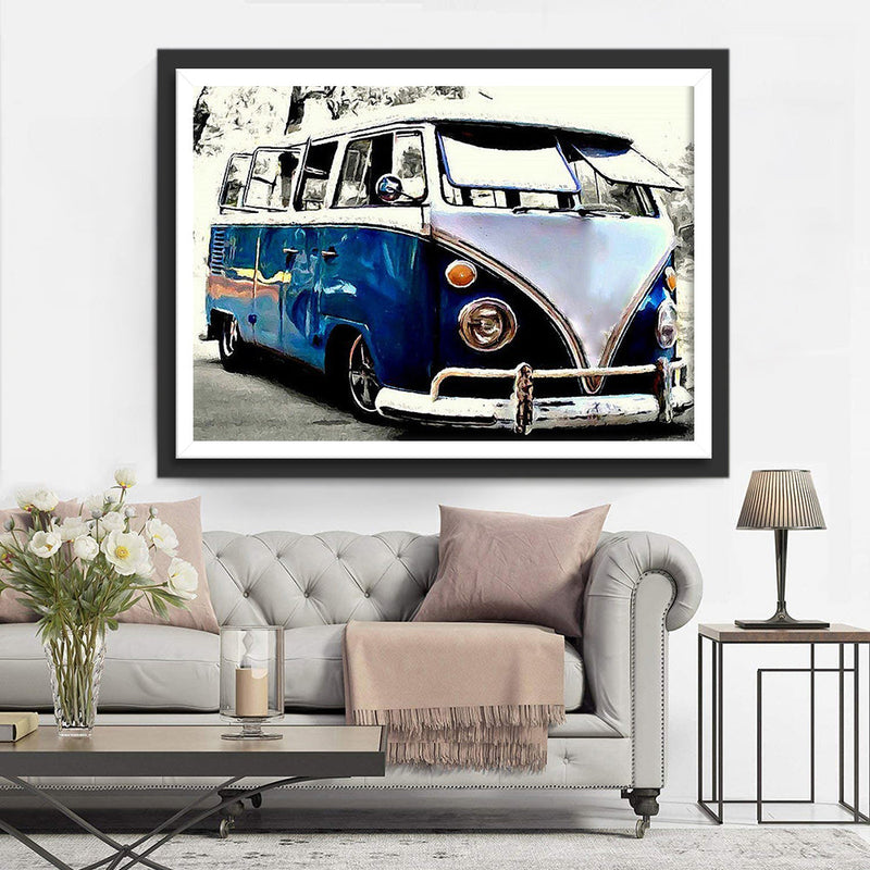 Autobus Bleu et Blanc Broderie Diamant