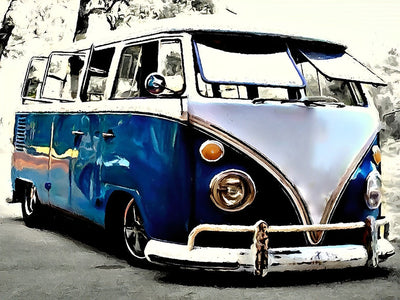 Autobus Bleu et Blanc Broderie Diamant