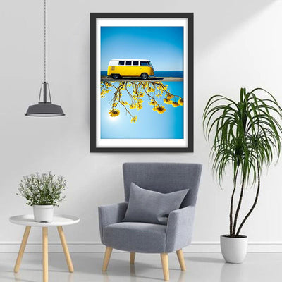Autobus et Fleurs Jaunes Broderie Diamant