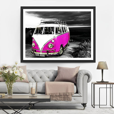 Autobus Rose et Blanc Broderie Diamant