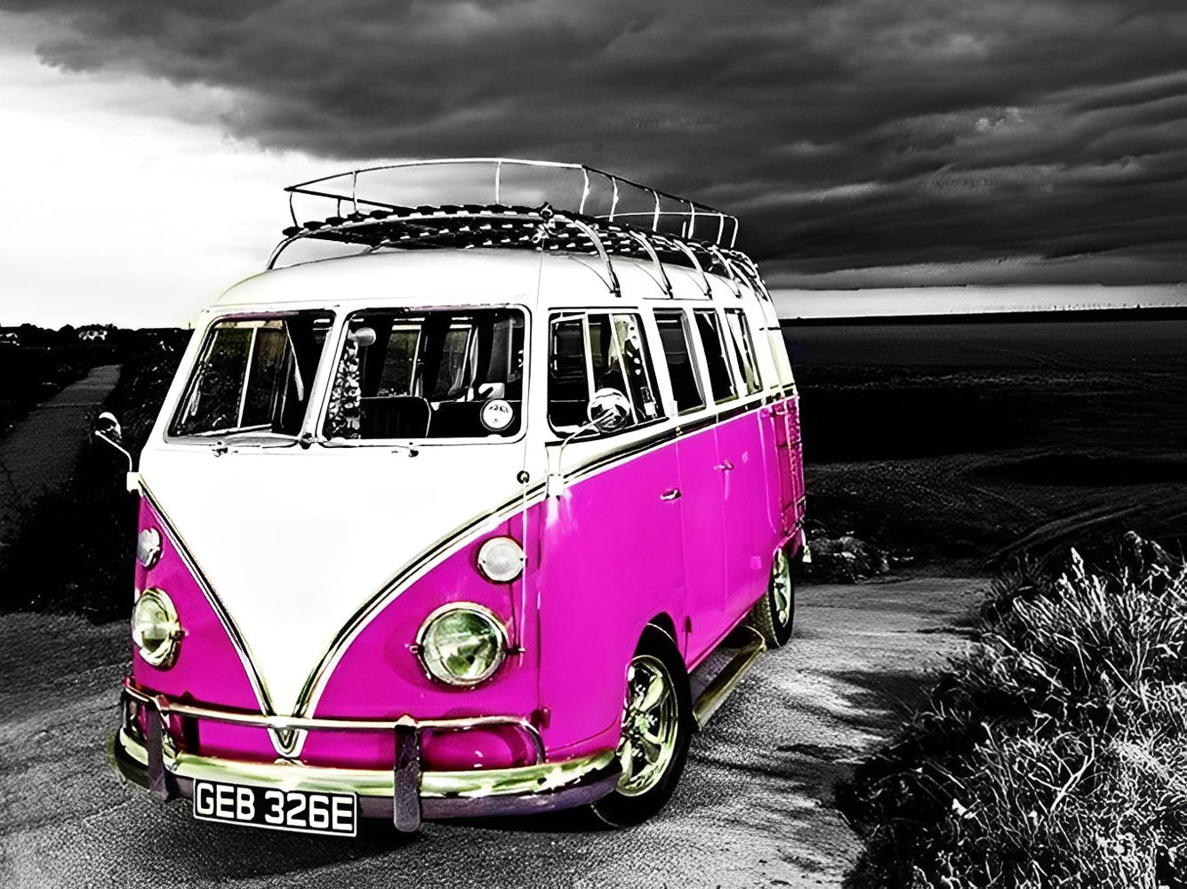 Autobus Rose et Blanc Broderie Diamant