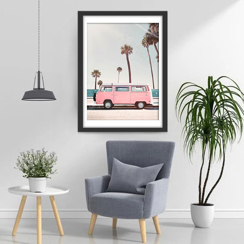 Autobus Rose et Cocotiers Broderie Diamant