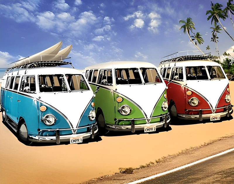 Autobus sur la Plage Broderie Diamant