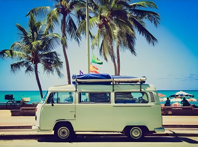 Autobus Vert sur la Plage Broderie Diamant