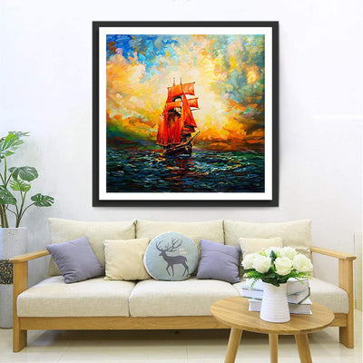 Bateau à Voile Rouge Broderie Diamant