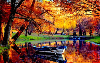 Bateau et Ruisseau dans la Forêt Broderie Diamant