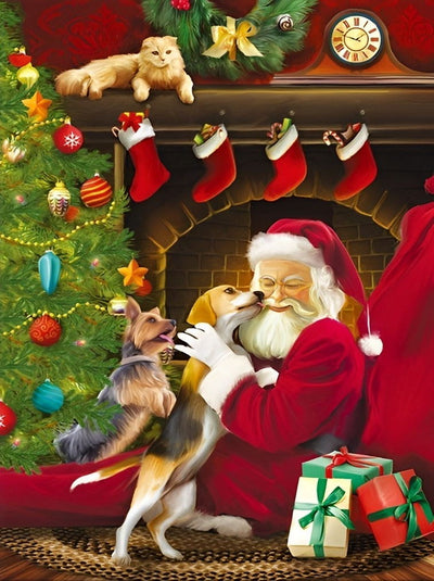 Beagle et Père Noël Broderie Diamant