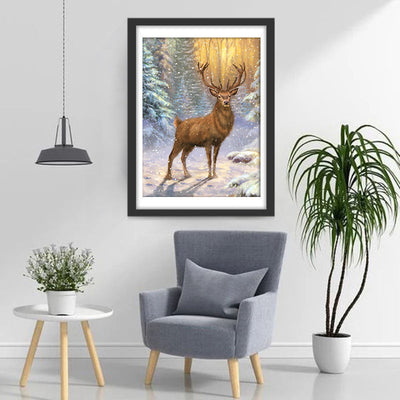 Beau Cerf dans la Neige Broderie Diamant