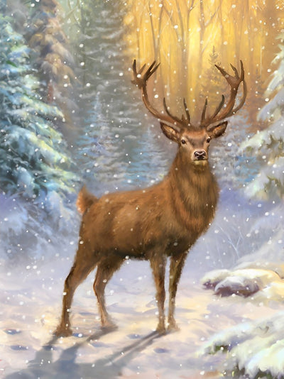 Beau Cerf dans la Neige Broderie Diamant