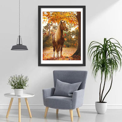 Beau Cheval et Feuilles d'Automne Broderie Diamant