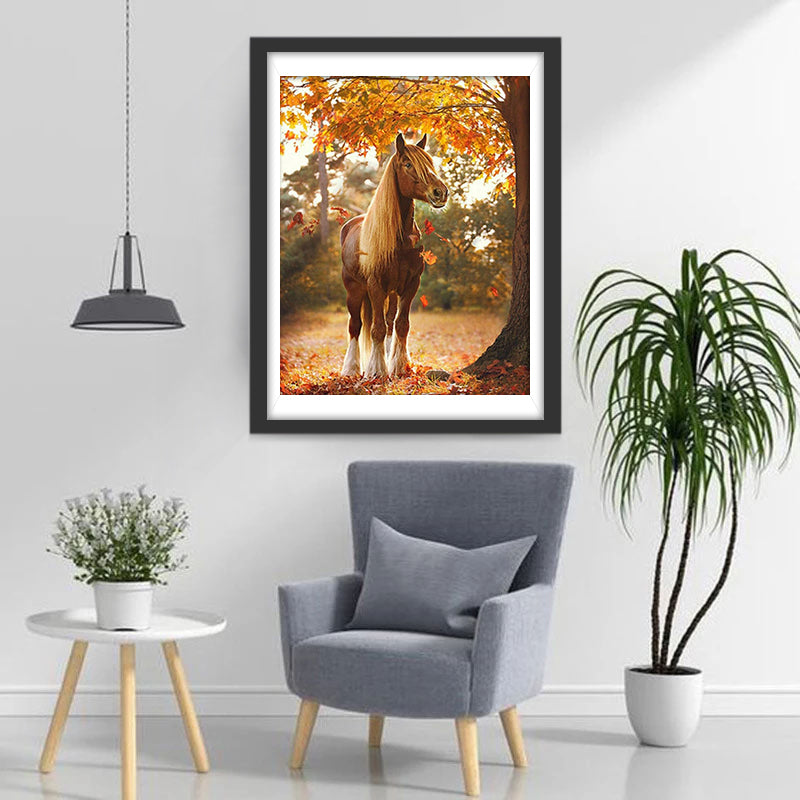 Beau Cheval et Feuilles d&