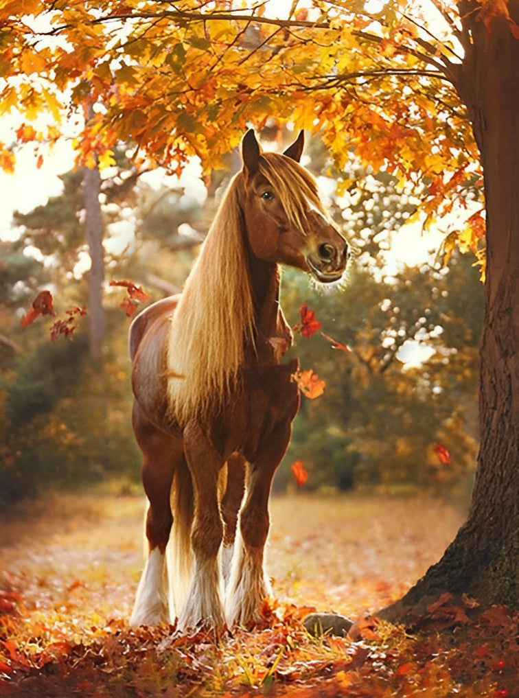 Beau Cheval et Feuilles d&