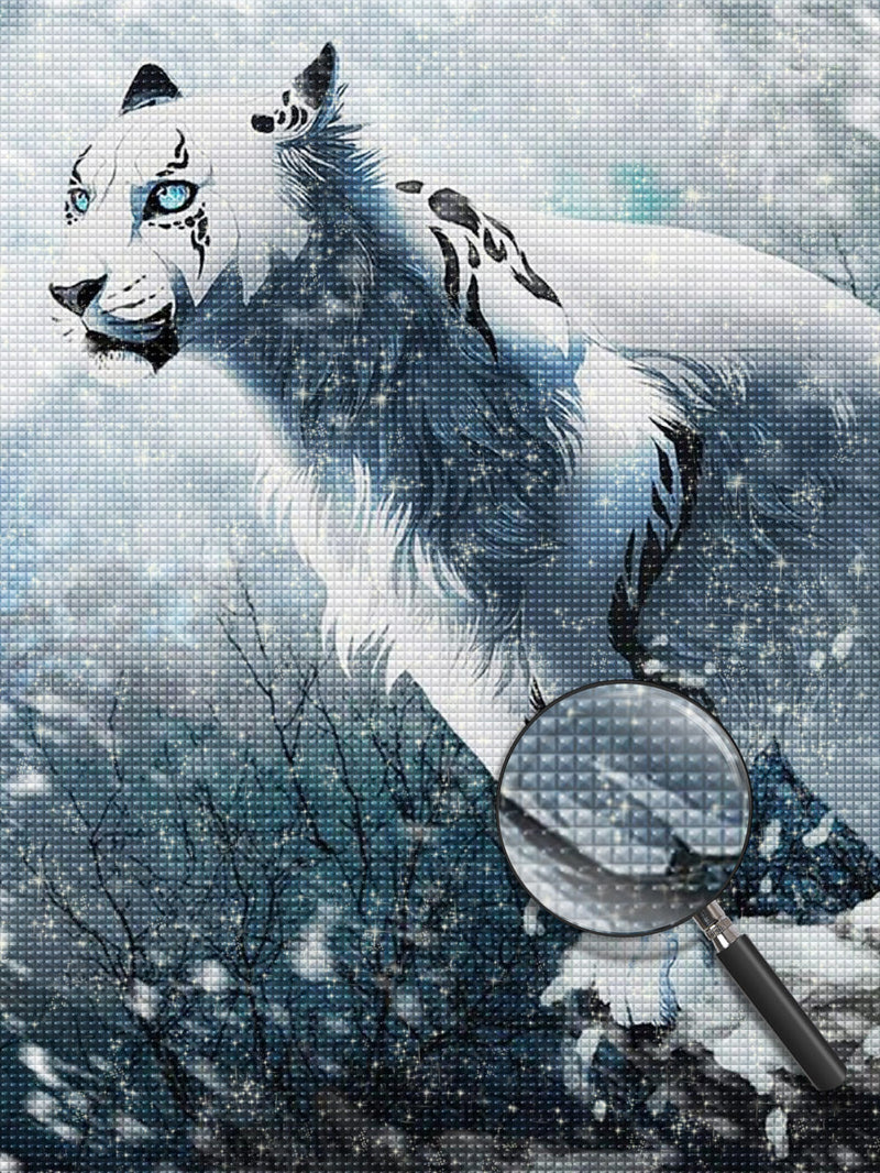 Beau Léopard des Neiges Broderie Diamant