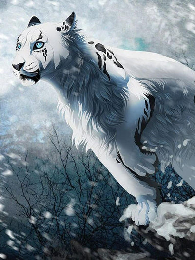Beau Léopard des Neiges Broderie Diamant