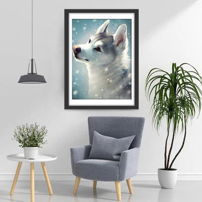 Beau Loup Blanc Broderie Diamant