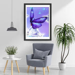 Beau Papillon Violet et des Petits Papillons Bleus Broderie Diamant