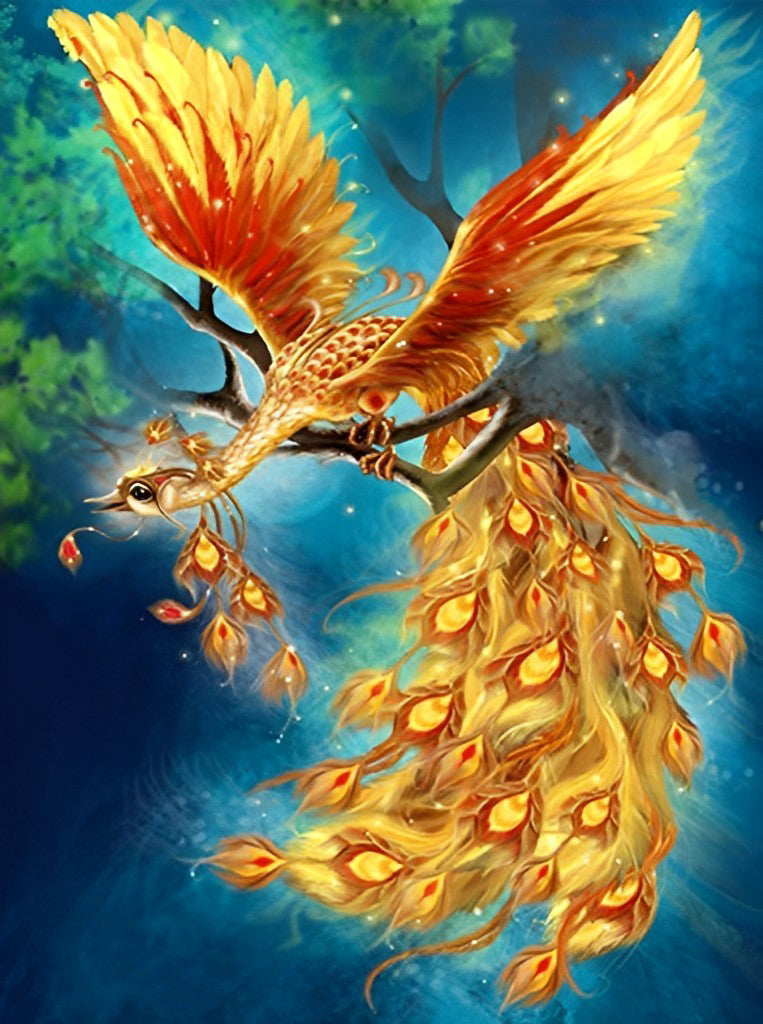 Beau Phénix Doré Broderie Diamant