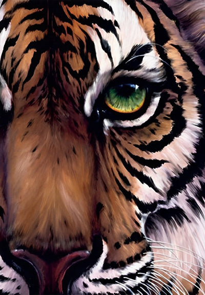 Beau Tigre aux Yeux Verts Broderie Diamant