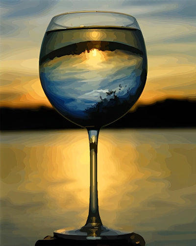 Beaux Paysages dans un Verre Broderie Diamant