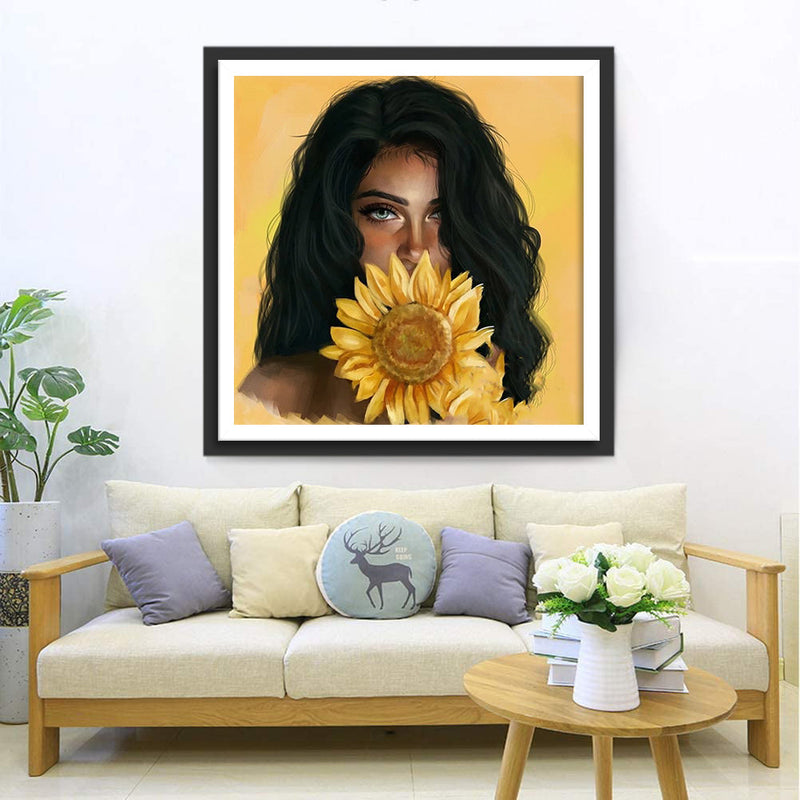 Belle Femme et Tournesol Broderie Diamant
