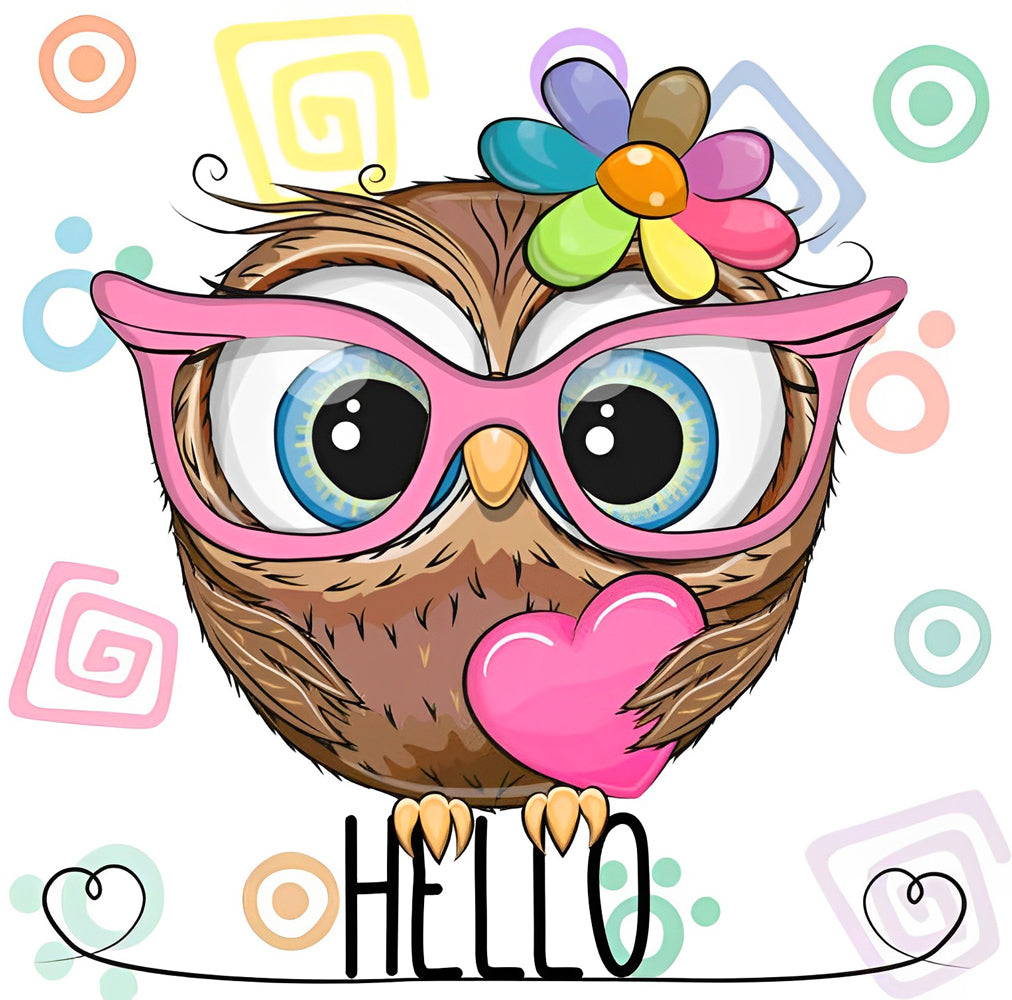 Belle Hibou avec des Lunettes Roses Broderie Diamant