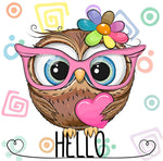 Belle Hibou avec des Lunettes Roses Broderie Diamant