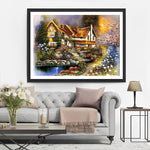 Belle Maison et Fleurs Broderie Diamant