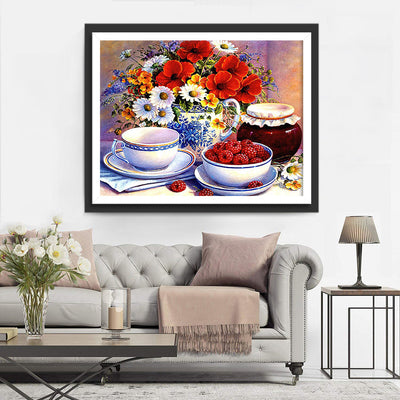 Belles Fleurs et Framboises Broderie Diamant