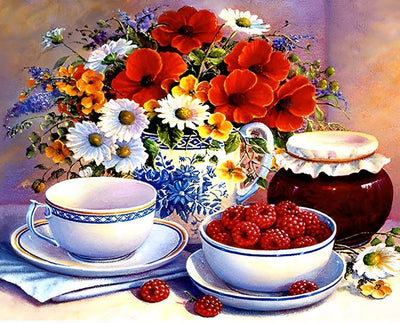 Belles Fleurs et Framboises Broderie Diamant