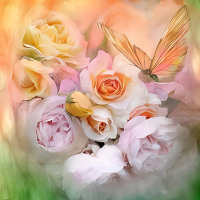 Belles Roses et Papillon Broderie Diamant