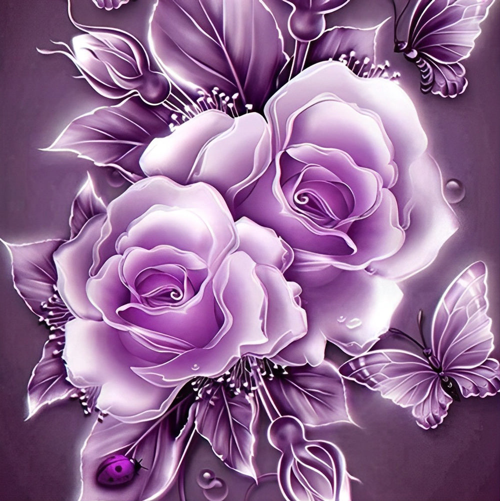 Belles Roses Violettes Broderie Diamant