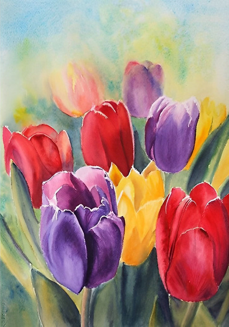 Belles Tulipes Colorées Broderie Diamant
