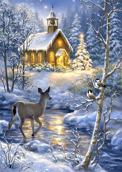 Biche et Cabine au Bois Broderie Diamant