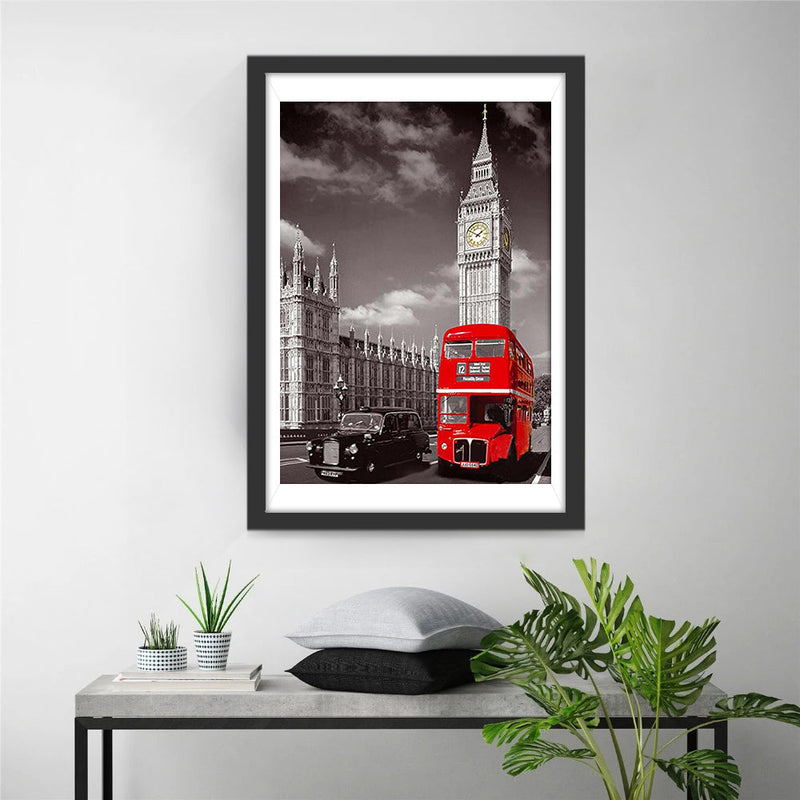 Big Ben et Autobus à Deux Etages Rouge Broderie Diamant