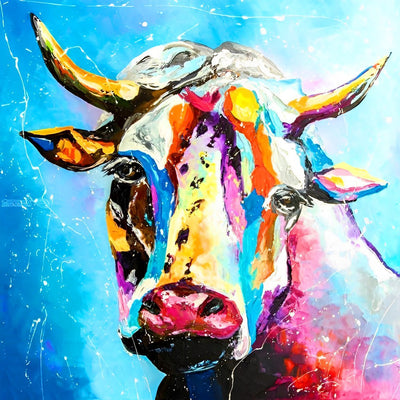Bœuf Coloré avec Corne Broderie Diamant