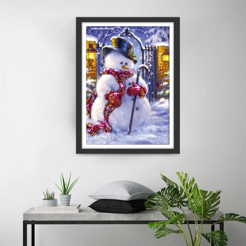 Bonhomme de Neige avec des Gants Rouges Broderie Diamant