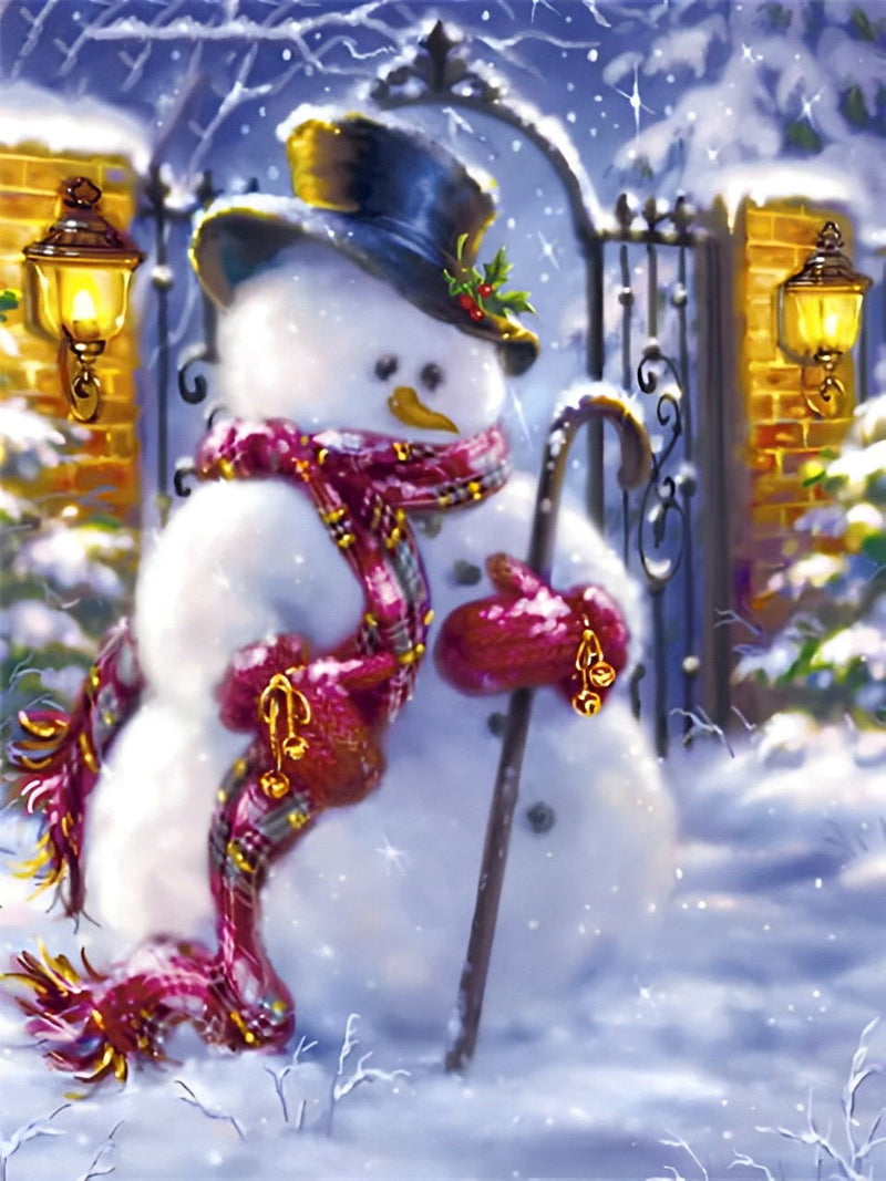 Bonhomme de Neige avec des Gants Rouges Broderie Diamant
