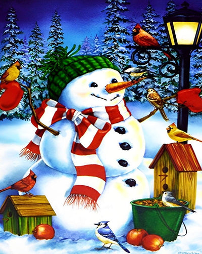 Bonhomme de Neige avec un Bonnet Vert Broderie Diamant