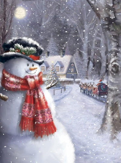 Bonhomme de Neige avec un Bonnet Vert Broderie Diamant