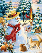 Bonhomme de Neige avec un Chapeau de Paille Broderie Diamant