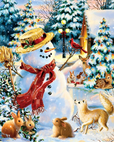 Bonhomme de Neige avec un Chapeau de Paille Broderie Diamant