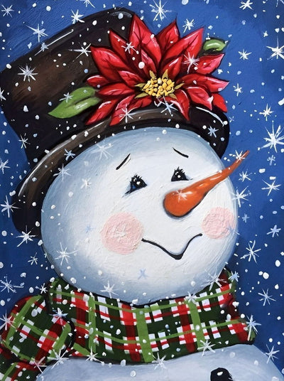 Bonhomme de Neige avec une Fleur Rouge Broderie Diamant