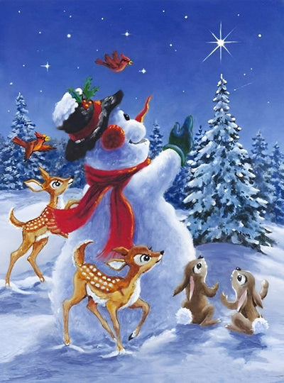 Bonhomme de Neige, Cerfs et Lapins Broderie Diamant
