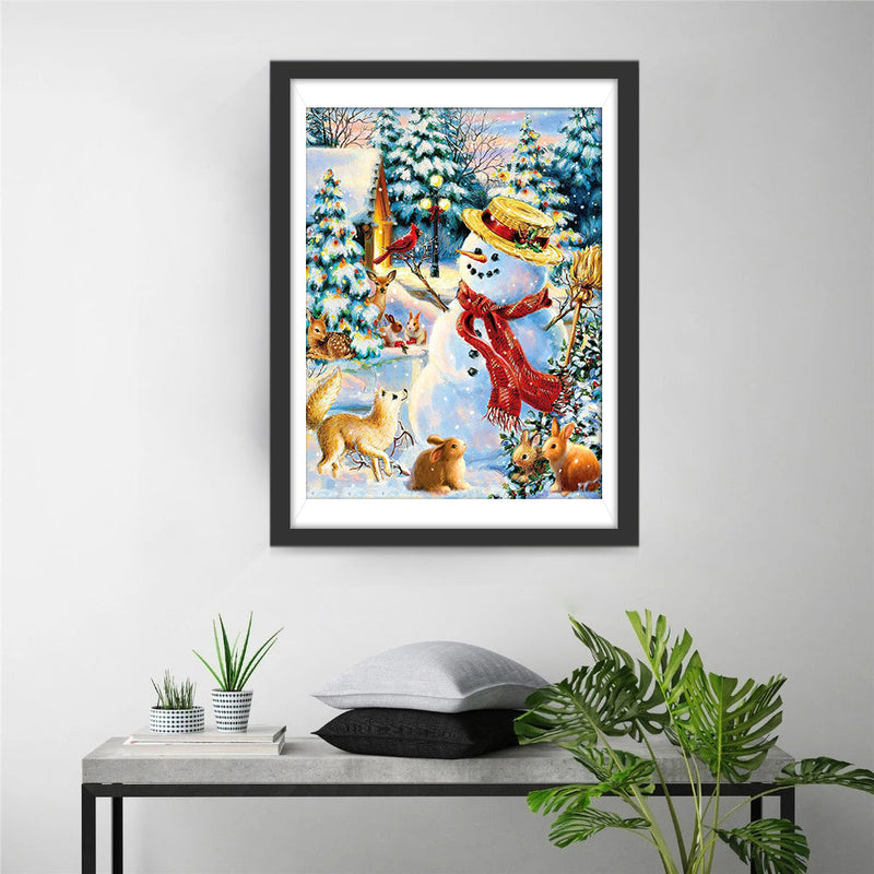 Bonhomme de Neige dans la Forêt Broderie Diamant