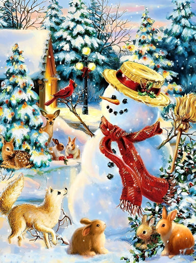 Bonhomme de Neige dans la Forêt Broderie Diamant