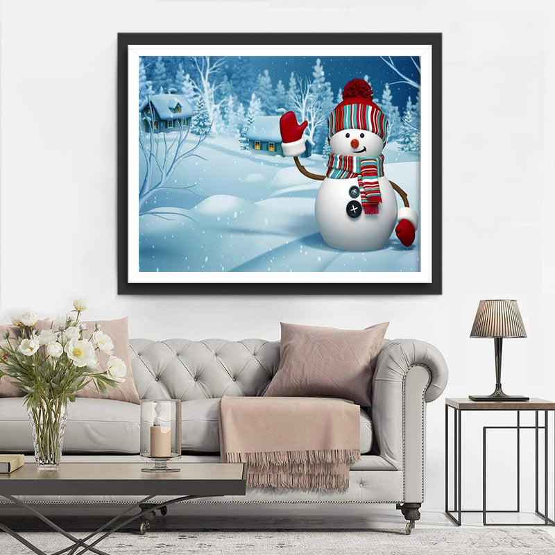 Bonhomme de Neige Disant Bonjour Broderie Diamant