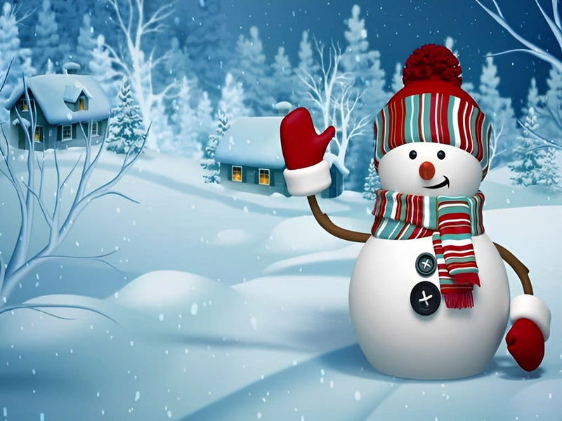 Bonhomme de Neige Disant Bonjour Broderie Diamant