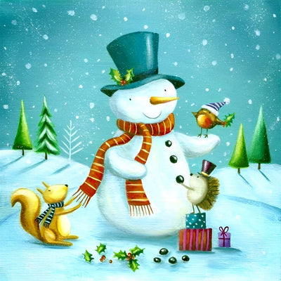 Bonhomme de Neige et Animaux dans la Forêt Broderie Diamant