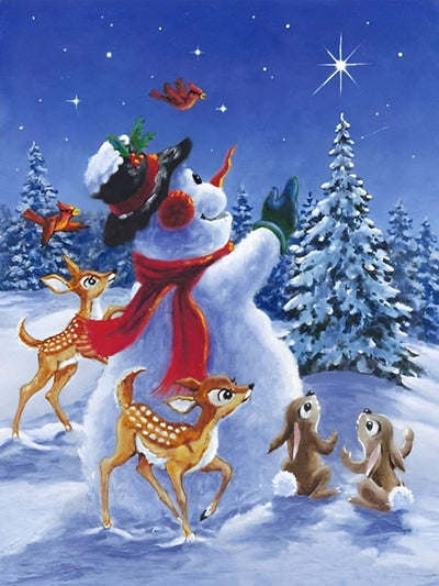 Bonhomme de Neige et Bestioles Regardant les Etoiles Broderie Diamant
